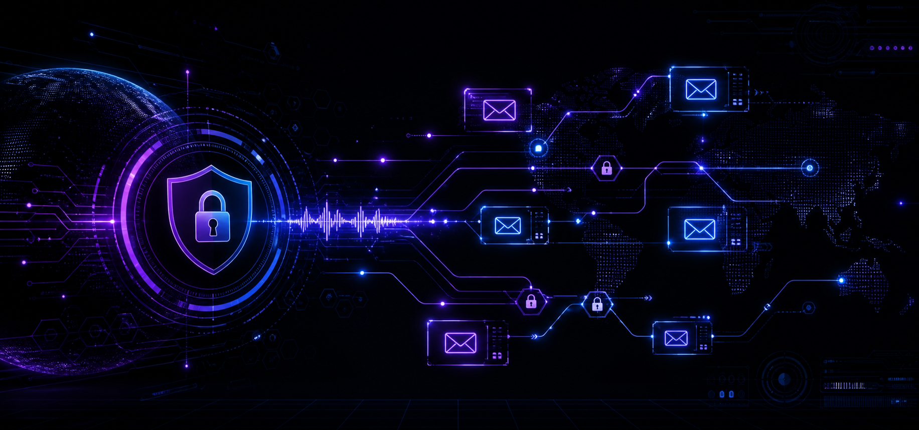 Cyberpunkowa grafika bezpiecznej komunikacji i szyfrowanych kanałów