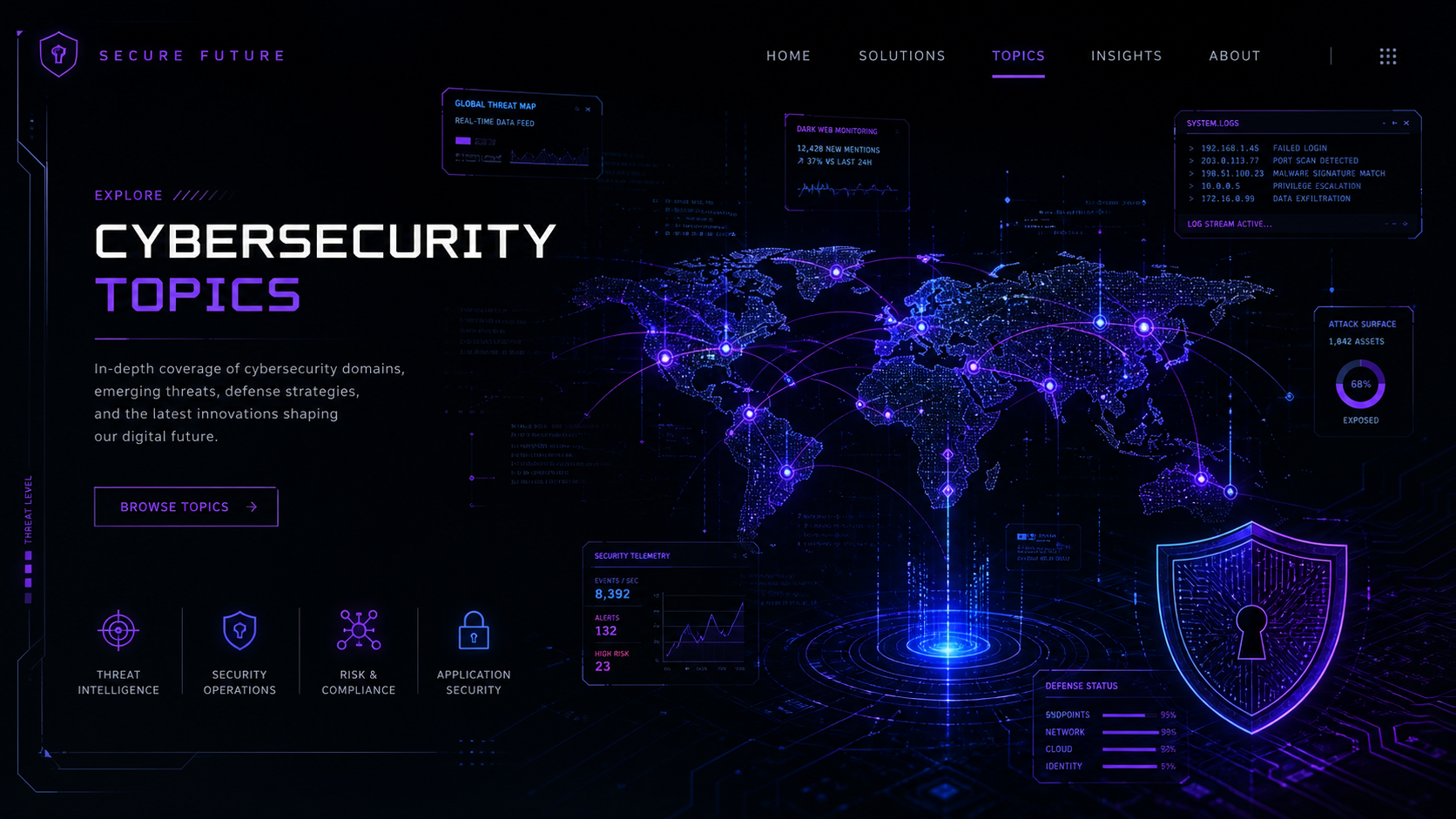 Cyberpunkowa grafika sieci i telemetryki bezpieczeństwa
