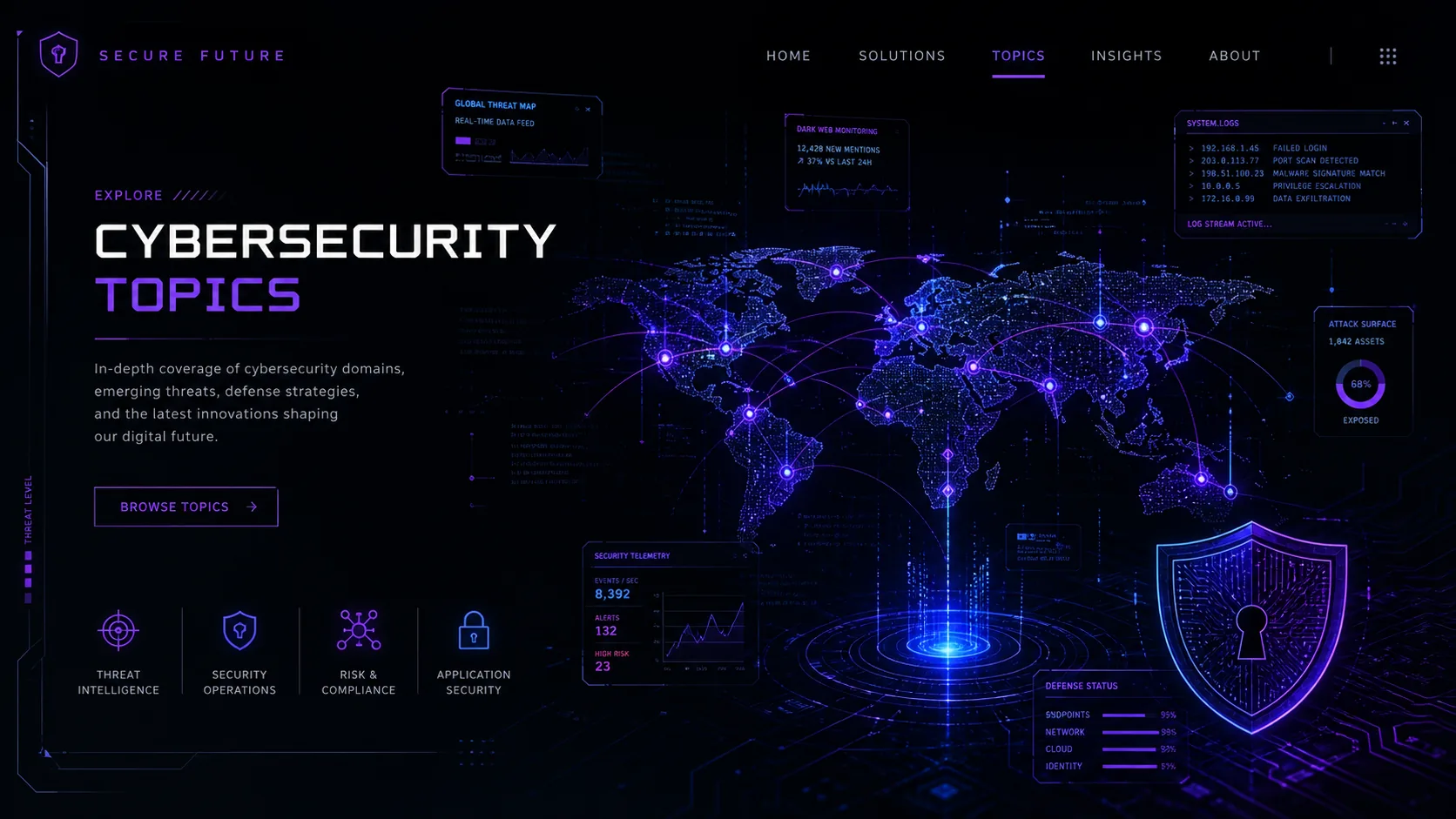 Cyberpunk visual of a network and security telemetry
